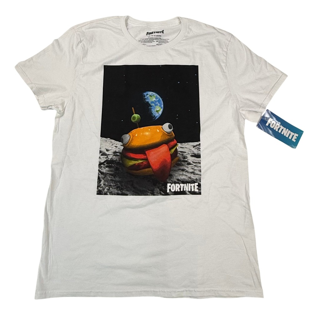 Fortnite Durrr Burger Moon Graphic T-Shirt Mens Large White New With Tags 2018